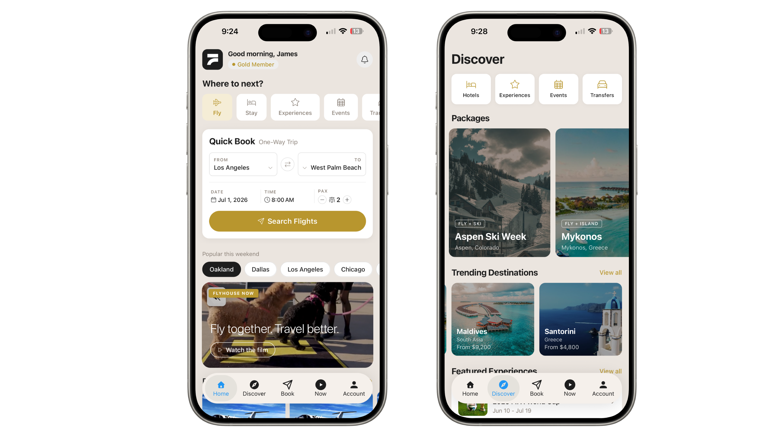 FlyHouse redesigned app screens on iPhone
