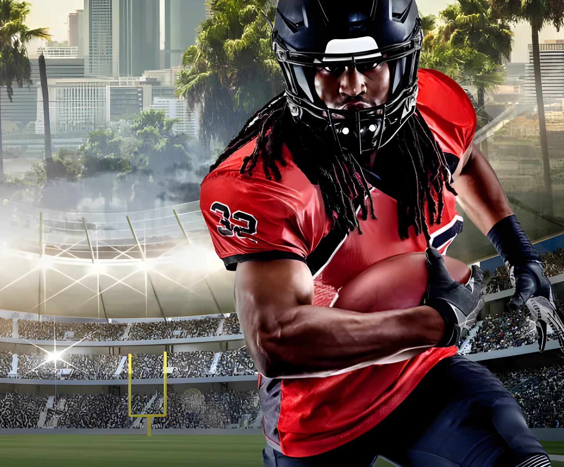 Football player under stadium lights