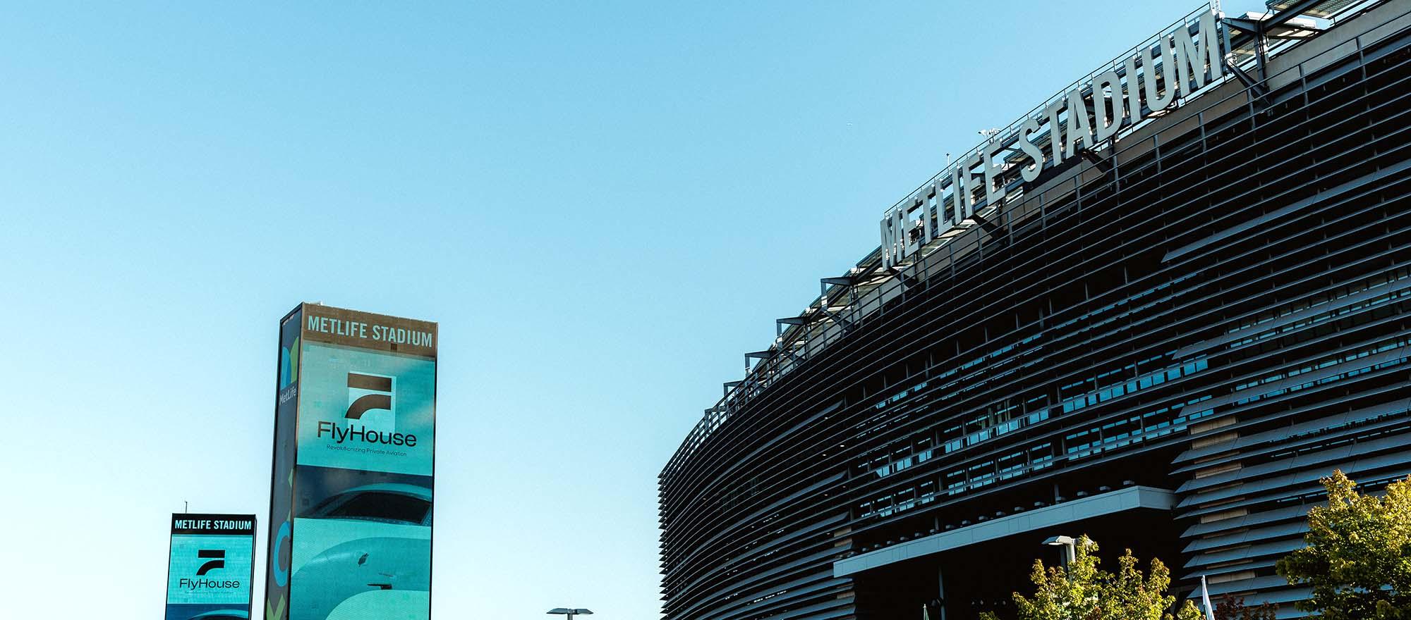 FlyHouse branding displayed outside MetLife Stadium